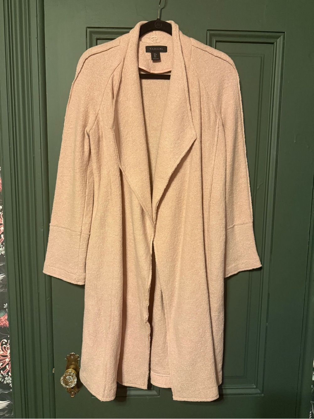 Tahari baby pink Open-Front Long Trench Coat